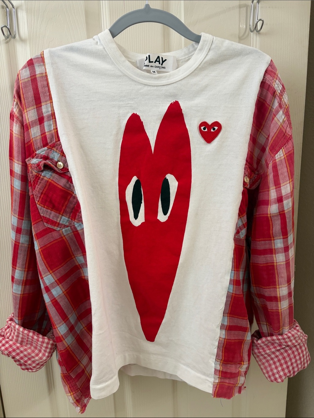 Comme des Garçons PLAY White Long Sleeve Tee with Red Heart Graphic